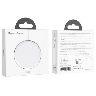Беспроводное зарядное устройство Hoco Qi Original Series Magnetic MagSafe Charger (CW30) для Apple iPhone 15W Серебристый - фото 56204
