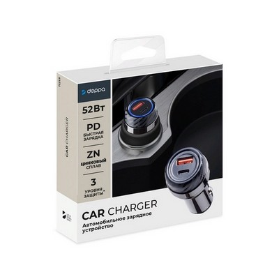 Разделитель автомобильный Deppa USB + Type-C: (PD/QC 3.0 D-11213 52Вт) Графитовый - фото 56217