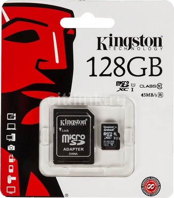 Карта памяти micro SDHC 128Gb Kingston Class10 с адаптером SD - фото 50862