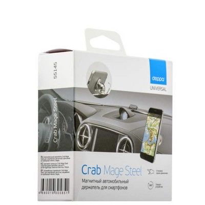 Автомобильный держатель магнитный Deppa Crab Mage Steel D-55145 (до 200 гр.) универсальный Серебристый - фото 51264