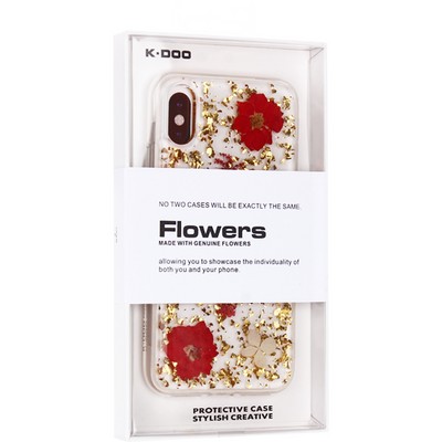 Чехол-накладка силиконовая KZDOO Flowers TPU+Dried Flowers+Lucite для Iphone XS Max (6.5") Красная - фото 51469