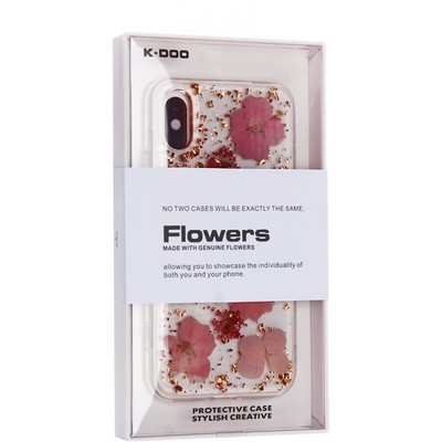 Чехол-накладка силиконовая KZDOO Flowers TPU+Dried Flowers+Lucite для Iphone XS Max (6.5") Розовая - фото 51471