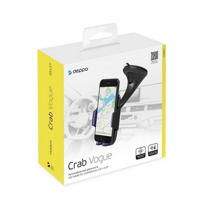 Автомобильный держатель Deppa Crab Vogue D-55127 (до 200 гр.) для смартфонов 3.5"-5.9" c присоской Черный - фото 51510