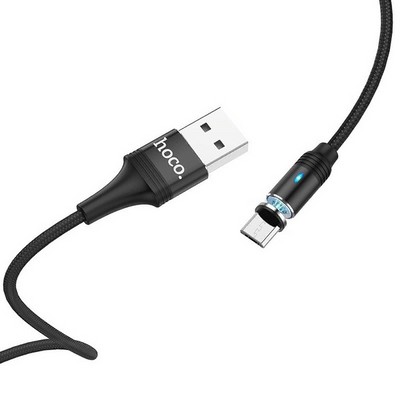 Дата-кабель USB Hoco U76 Magnetic charging data cable for MicroUSB (1.2м) (2.4A) Черный - фото 52980