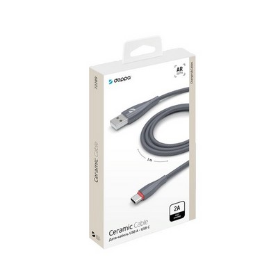 Дата-кабель USB Deppa D-72289 USB - Type-C Ceramic (1.0м) Серый - фото 53000