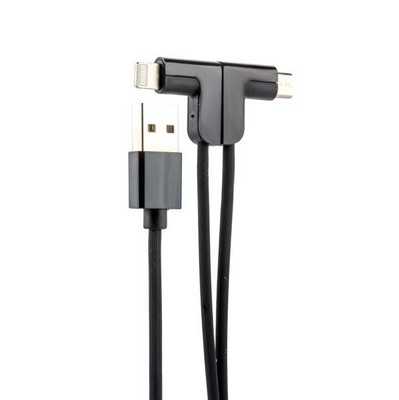 Дата-кабель USB Hoco X12 One Pull Two L Shape Magnetic Adsorption Cable 2в1 Lightning&microUSB (1.2м) Black - фото 53078