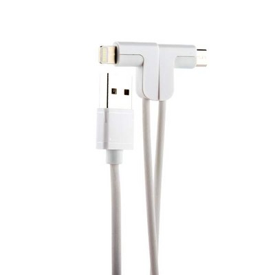 Дата-кабель USB Hoco X12 One Pull Two L Shape Magnetic Adsorption Cable 2в1 Lightning&microUSB (1.2м) White - фото 53079