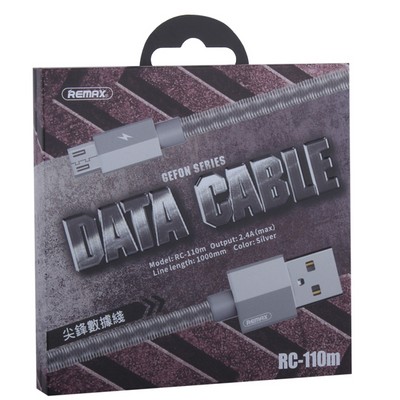 Дата-кабель USB Remax Gefon Series Cable (RC-110m) MicroUSB 2.4A круглый (1.0 м) Серебристый - фото 53096