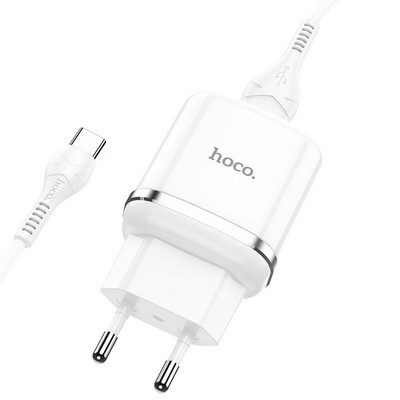Адаптер питания Hoco N3 Special single port QC3.0 charger с кабелем Type-C (USB: 3.6-6.5V 3.0A/6.6-9V 2.0A/ 18W) Белый - фото 53167
