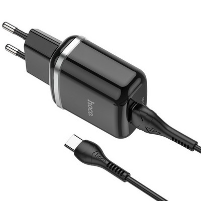 Адаптер питания Hoco N3 Special single port QC3.0 charger с кабелем Type-C (USB: 3.6-6.5V 3.0A/6.6-9V 2.0A/ 18W) Черный - фото 53170