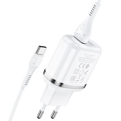 Адаптер питания Hoco N4 Aspiring dual port charger с кабелем Type-C (2USB: 5V max 2.4A) Белый - фото 53181