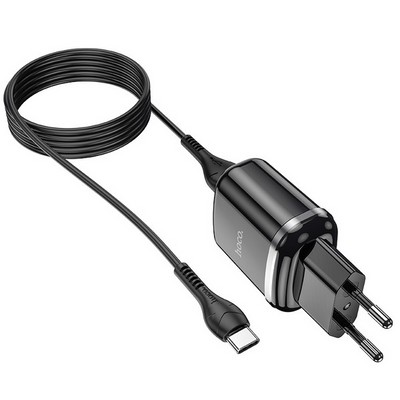 Адаптер питания Hoco N4 Aspiring dual port charger с кабелем Type-C (2USB: 5V max 2.4A) Черный - фото 53184