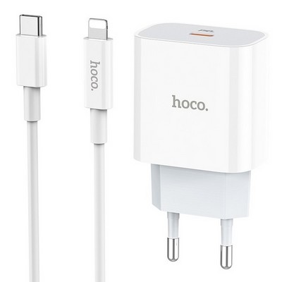 Адаптер питания Hoco C76A Speed source PD+QC 3.0 charger с кабелем Lightning to Type-C (USB-C: 5V max 3.0A/20Вт) Белый - фото 53776