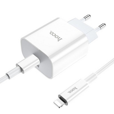 Адаптер питания Hoco C76A Speed source PD+QC 3.0 charger с кабелем Lightning to Type-C (USB-C: 5V max 3.0A/20Вт) Белый - фото 53777