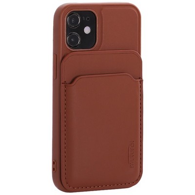 Чехол-накладка кожаный Mutural для Iphone 12 mini (5.4") с бумажником MagSafe Коричневый - фото 53825