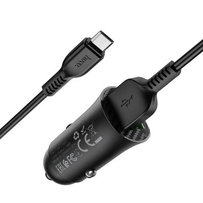 Разделитель автомобильный Hoco Z39 Farsighted dual port QC3.0 Car charger с кабелем MicroUSB (2USB: 3.6V-6.5V & 3A 18W) Черный - фото 54486