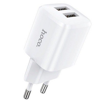 Адаптер питания Hoco N8 Briar dual port charger Apple&Android (2USB: 5V max 2.4A) Белый - фото 54524