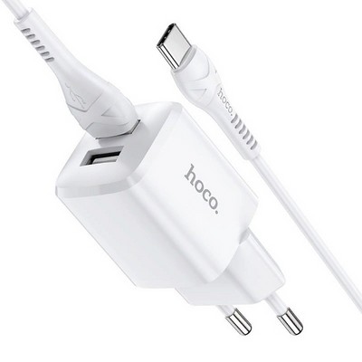 Адаптер питания Hoco N8 Briar dual port charger с кабелем Type-C (2USB: 5V max 2.4A) Белый - фото 54530