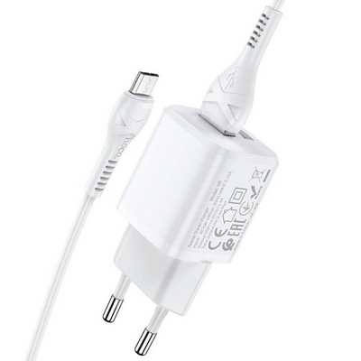 Адаптер питания Hoco N8 Briar dual port charger с кабелем MicroUSB (2USB: 5V max 2.4A) Белый - фото 54539