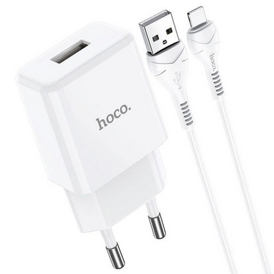Адаптер питания Hoco N9 Especial single port charger с кабелем Lightning (USB: 5V max 2.1A) Белый - фото 54541
