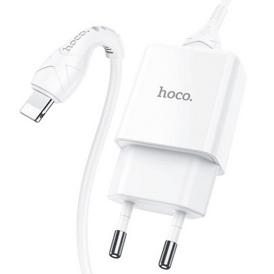 Адаптер питания Hoco N9 Especial single port charger с кабелем Lightning (USB: 5V max 2.1A) Белый - фото 54544
