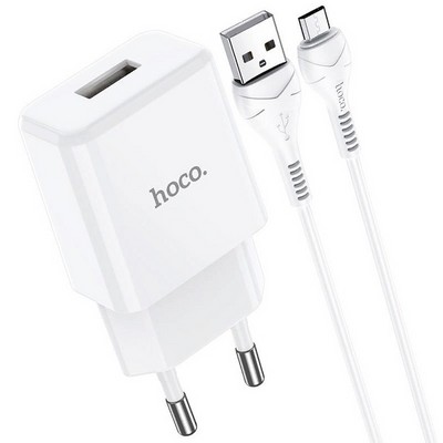 Адаптер питания Hoco N9 Especial single port charger с кабелем MicroUSB (USB: 5V max 2.1A) Белый - фото 54557