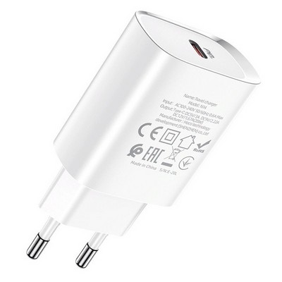 Адаптер питания Hoco N14 Smart Charging single port PD20W+QC3.0 charger (USB-C: 5V max 3A/ 20Вт) Белый - фото 54562