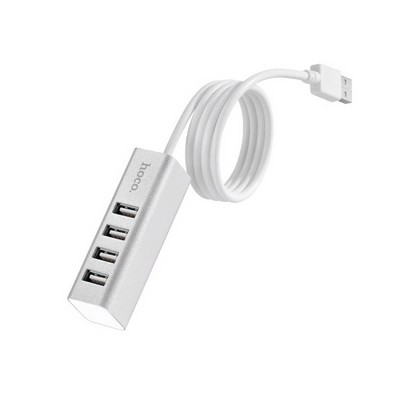 Переходник Hoco HB1 4-Ports HUB USBX4 Line machine (0.80мм) silver Серебристый - фото 54888