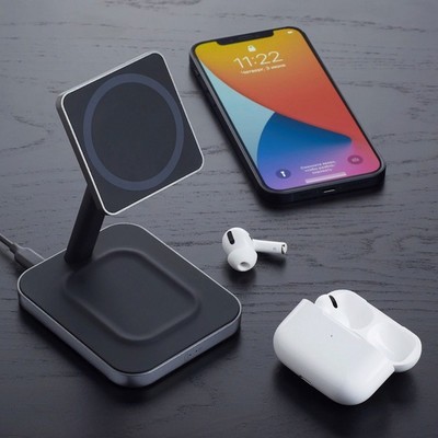 Беспроводное зарядное устройство Deppa MageSafe Stand 2в1 (D-24016) для Apple iPhone/ Air Pods 20W Черный - фото 55081