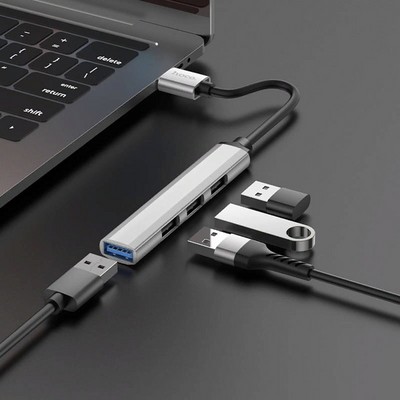 Переходник Hoco HB26 USB multifunction adapter 3хUSB2.0, 1хUSB3.0 для MacBook Серебристый - фото 55110