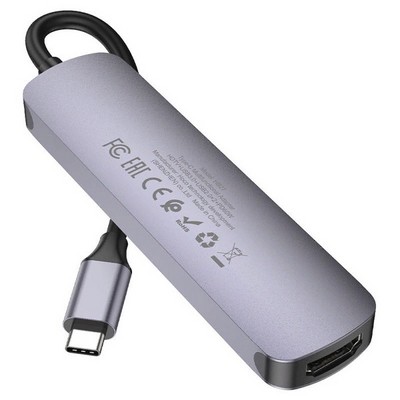 Переходник Hoco HB27 Type-C multifunction adapter PD, USB3.0, 2хUSB2.0, HDMI, 4К при 30 Гц, 60W, для MacBook Графитовый - фото 55189