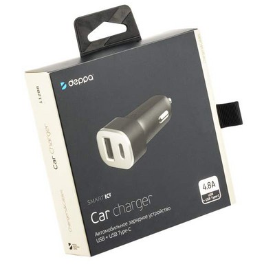 Разделитель автомобильный Deppa Car charger 4.8А D-11288 12/24V (USB + Type-C) Черный - фото 13261