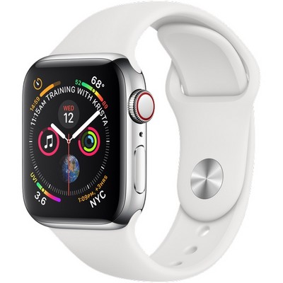 Apple Watch Series 4 40mm Stainless Steel Case with White Sport Band LTE - фото 7365