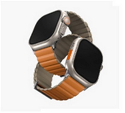 Ремешок силиконовый Uniq REVIX Premium для Apple Watch 49/45/44/42MM, цвет апельсин/хаки (SAFFRON ORANGE/KHAKI) - фото 57076