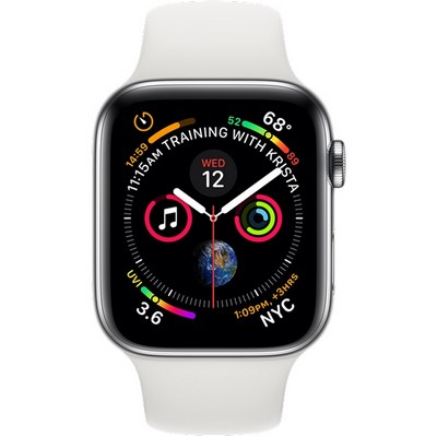 Apple Watch Series 4 44mm Stainless Steel Case with White Sport Band LTE - фото 7390