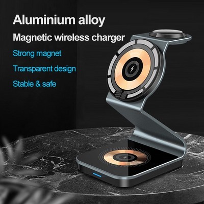 Беспроводное зарядное устройство MItrifON Magnetic Wireless charger stand 3в1 MageSafe Stand (OJD-105) для iPhone/ Watch/ Air Pods 15W Графит - фото 57118