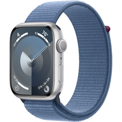 Apple Watch Series 9 GPS 45mm Silver Aluminium Sport Loop (серебристый/синий) - фото 57299