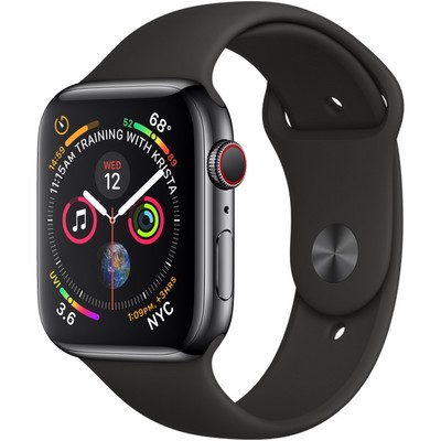 Apple Watch Series 4 44mm Space Black Stainless Steel Case with Black Sport Band LTE - фото 7380