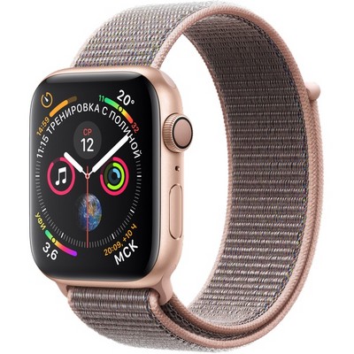 Apple Watch Series 4 GPS, 44 mm Gold Aluminum Case with Pink Sand Sport Loop MU6G2 - фото 7429