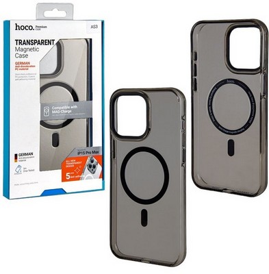 Чехол пластиковый Hoco AS3 Amber magnetic protective case 15 Pro Max (6.7") тонкий PC+magnet 2.0mm Дымчатый - фото 57922