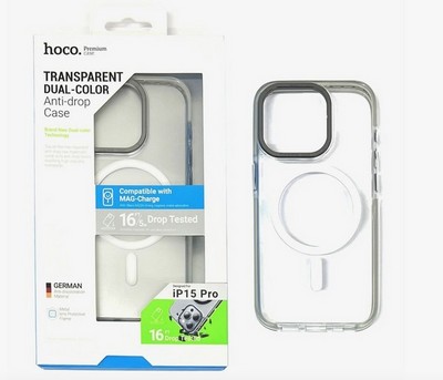 Чехол пластиковый Hoco AS6 Transparent anti-fall magnetic case iPhone 15 Pro Max (6.7") TPU + PC + TPE 2.0mm Прочный/Серый - фото 57939