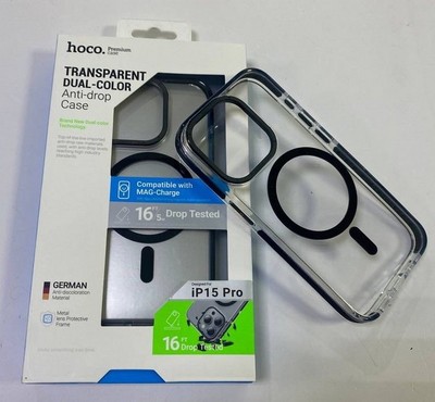 Чехол пластиковый Hoco AS6 Transparent anti-fall magnetic case для iPhone 15 Pro (6.1") TPU + PC + TPE 2.0mm Прозрачный/Черный - фото 57935