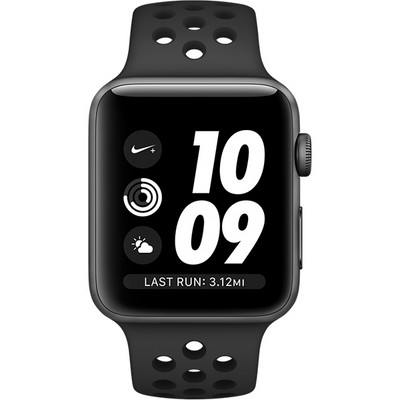 Apple Watch Series 3 Nike+ 42 мм, корпус из алюминия цвета «серый космос», спортивный ремешок Nike антрацитовый/черный - фото 10516