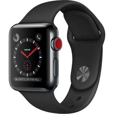 Apple Watch Series 3 Cellular 38mm (Space Black Stainless Steel Case with Black Sport Band) - фото 7475