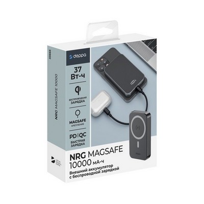 Аккумулятор внешний универсальный Deppa NRG Magesafe 20Вт. 10000 mAh power bank D-33665 (5V-3A) Черный - фото 58039