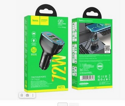 Разделитель автомобильный Hoco NZ11 guide PD72W car charger (2Type-C: 36ВТ+2USB: 18ВТ) Черный - фото 58484