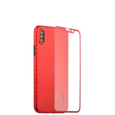 Чехол-накладка карбоновая Coblue 4D Glass & Carbon Case (2в1) для iPhone XS/ X (5.8") Красный - фото 55466