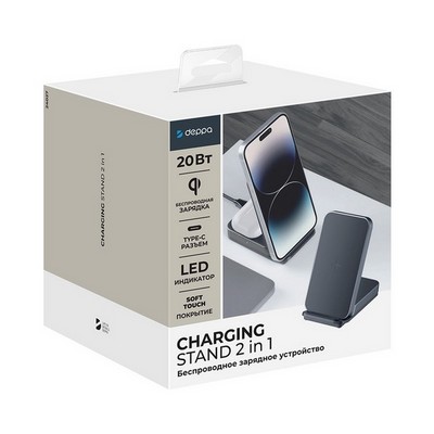 Беспроводное зарядное устройство Deppa Charging Stand 2в1 (D-24027) для Apple iPhone/ Air Pods 20W Черный - фото 59769