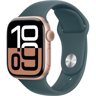 Apple Watch Series 10 GPS 42mm Rose Gold Aluminum S/M/L Lake Green Sport Band - фото 63359