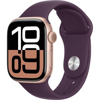 Apple Watch Series 10 GPS 42mm Rose Gold Aluminum S/M/L Plum Sport Band - фото 63362